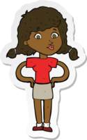 sticker of a cartoon pretty girl with hands on hips png