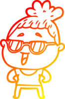 warm gradient line drawing cartoon happy woman wearing spectacles png