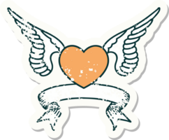 grunge sticker with banner of a heart with wings png
