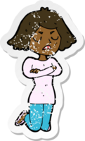 retro distressed sticker of a cartoon annoyed woman png