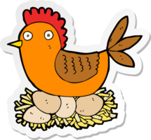 sticker of a cartoon hen on eggs png