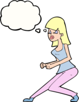 cartoon crazy dancing girl with thought bubble png