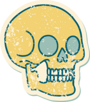 icono de estilo de tatuaje de pegatina angustiado de un cráneo png
