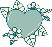 tattoo style icon of a botanical heart png