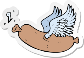 sticker of a cartoon flying sausage png
