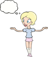 cartoon woman with arms spread wide with thought bubble png