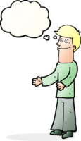 cartoon man shrugging shoulders with thought bubble png