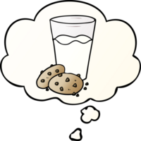 cartoon cookies and milk and thought bubble in smooth gradient style png