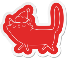 adesivo de desenho animado de um gato preto usando chapéu de papai noel png