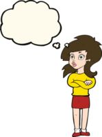 cartoon woman with folded arms with thought bubble png