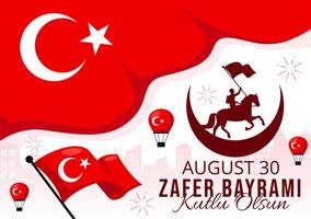 Zafer Bayrami Illustration Translation August 30 Celebration of Victory and the National Day in Turkey with Waving Flag in Flat Background vector