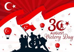 zafer Bayrami ilustración Traducción agosto 30 celebracion de victoria y el nacional día en Turquía con ondulación bandera en plano antecedentes vector