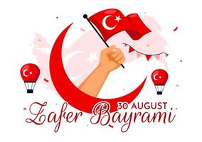 Zafer Bayrami Illustration Translation August 30 Celebration of Victory and the National Day in Turkey with Waving Flag in Flat Background vector