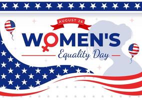 Illustration for Womens Equality Day in the United States on August 26 featuring Women Rights History Month and the American Flag Background vector