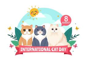 internacional gato día ilustración en agosto 8 con gatos animales amor celebracion en plano dibujos animados antecedentes diseño vector