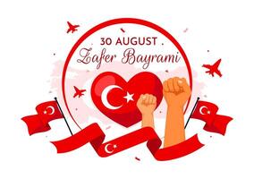 Zafer Bayrami Illustration Translation August 30 Celebration of Victory and the National Day in Turkey with Waving Flag in Flat Background vector