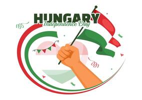 Happy Hungary Independence Day Illustration featuring the Hungarian Waving Flag Background for National Holiday Flat Style Cartoon Background vector