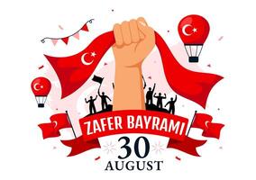 zafer Bayrami ilustración Traducción agosto 30 celebracion de victoria y el nacional día en Turquía con ondulación bandera en plano antecedentes vector