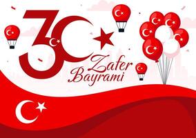 Zafer Bayrami Illustration Translation August 30 Celebration of Victory and the National Day in Turkey with Waving Flag in Flat Background vector