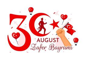 Zafer Bayrami Illustration Translation August 30 Celebration of Victory and the National Day in Turkey with Waving Flag in Flat Background vector