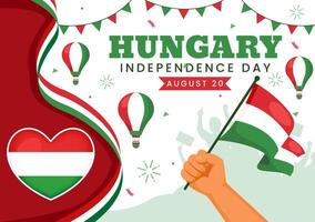 Happy Hungary Independence Day Illustration featuring the Hungarian Waving Flag Background for National Holiday Flat Style Cartoon Background vector