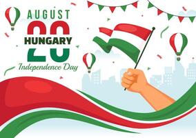 Happy Hungary Independence Day Illustration featuring the Hungarian Waving Flag Background for National Holiday Flat Style Cartoon Background vector