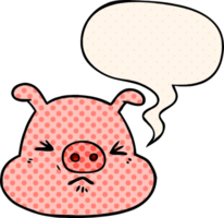cartoon angry pig face and speech bubble in comic book style png