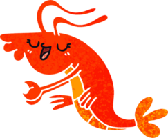 quirky retro illustration style cartoon happy shrimp png