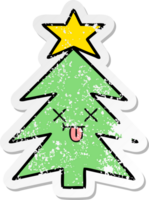 autocollant en détresse d'un arbre de noël de dessin animé mignon png