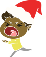 flat color illustration of a furious man wearing santa hat png