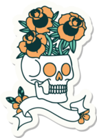 tattoo sticker with banner of a skull and roses png