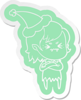 annoyed cartoon  sticker of a vampire girl wearing santa hat png