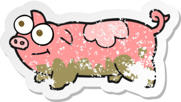 retro distressed sticker of a cartoon pig png