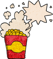 tecknad popcorn och pratbubbla i retro textur stil png