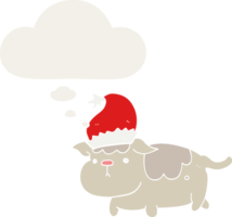 lindo perro navideño y burbuja de pensamiento en estilo retro png