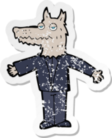 retro distressed sticker of a cartoon wolf png