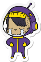 adesivo de uma garota astronauta chorando de desenho animado png