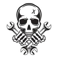 Skull mechanic logo design template, Hardcore mechanic logo clipart, for cricut machines. vector