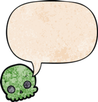 cartoon skull and speech bubble in retro texture style png