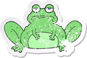 retro distressed sticker of a cartoon frog png