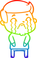 rainbow gradient line drawing cartoon man crying png