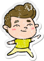 distressed sticker of a happy cartoon man png