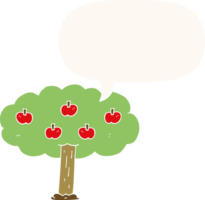 Cartoon-Apfelbaum und Sprechblase im Retro-Stil png