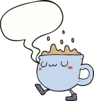 cartoon coffee cup walking and speech bubble png