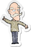 retro distressed sticker of a cartoon old man telling story png