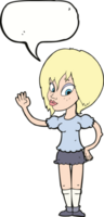 cartoon pretty woman waving with speech bubble png