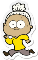 sticker of a cartoon happy old woman png