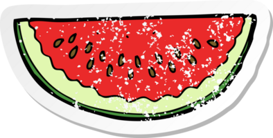 retro distressed sticker of a cartoon watermelon slice png