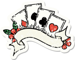 traditional distressed sticker tattoo of cards and banner png