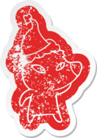 cute cartoon distressed sticker of a bear wearing santa hat png